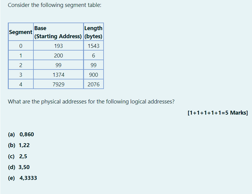 Solved Consider the following segment table: Base Length | Chegg.com