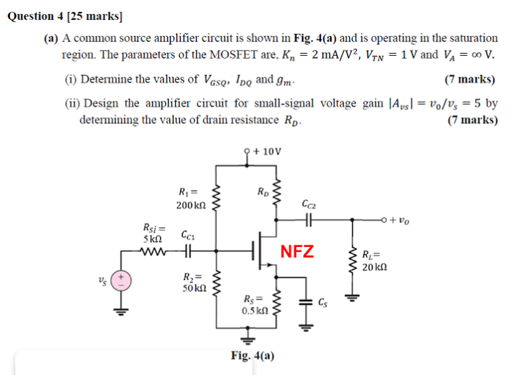Solved Question 4 [25 marks] (a) A common source amplifier | Chegg.com