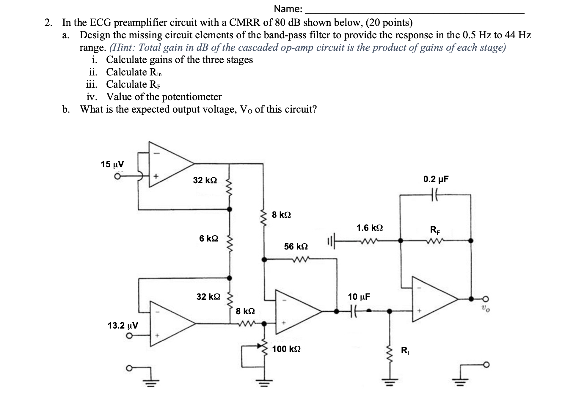 2. In the ECG preamplifier circuit with a CMRR of 80 | Chegg.com