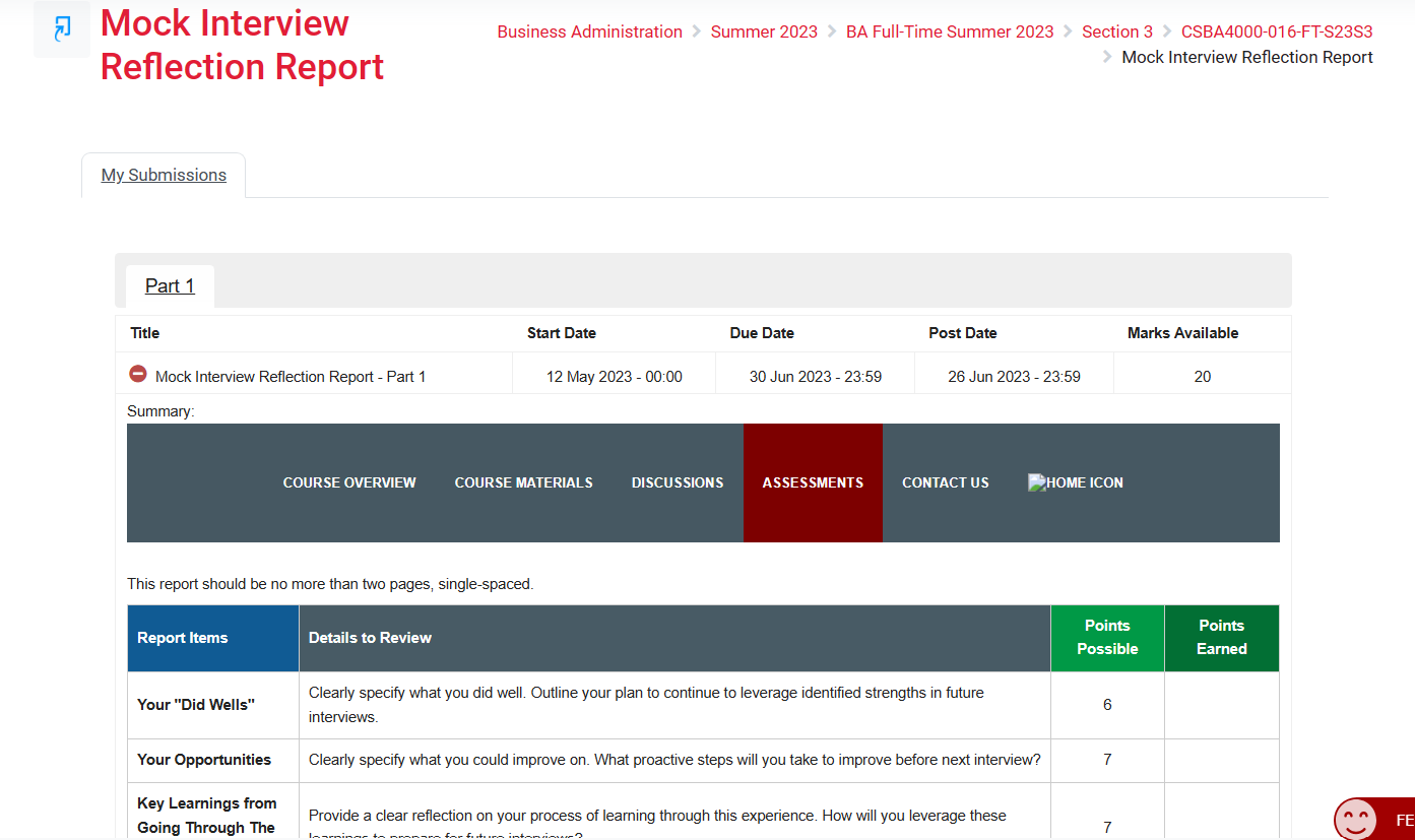 Solved Mock Interview Reflection ReportBusiness | Chegg.com