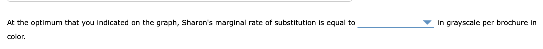 At the optimum that you indicated on the graph, Sharons marginal rate of substitution is equal to in grayscale per brochure 