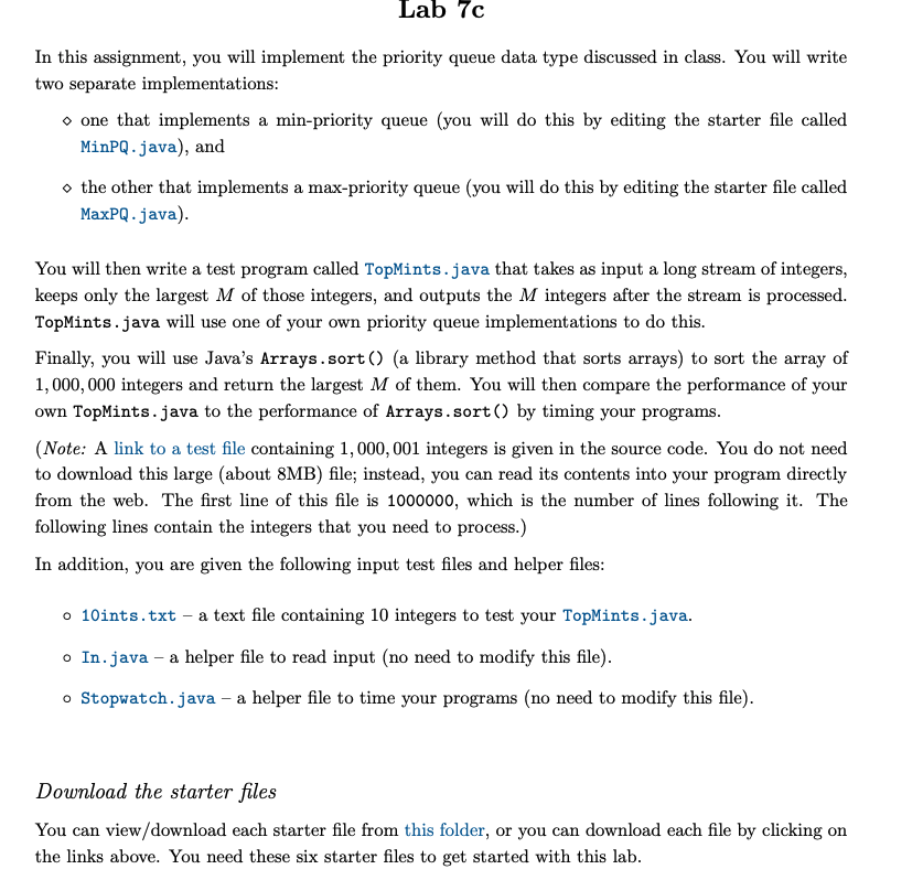 Lab 7c In this assignment, you will implement the | Chegg.com
