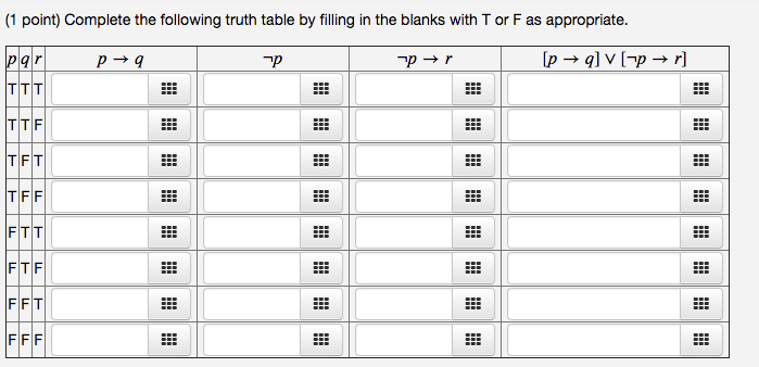 Solved (1 point) Complete the following truth table by | Chegg.com