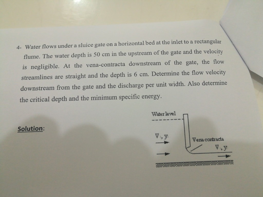 Solved 4- Water flows under a sluice gate on a horizontal | Chegg.com