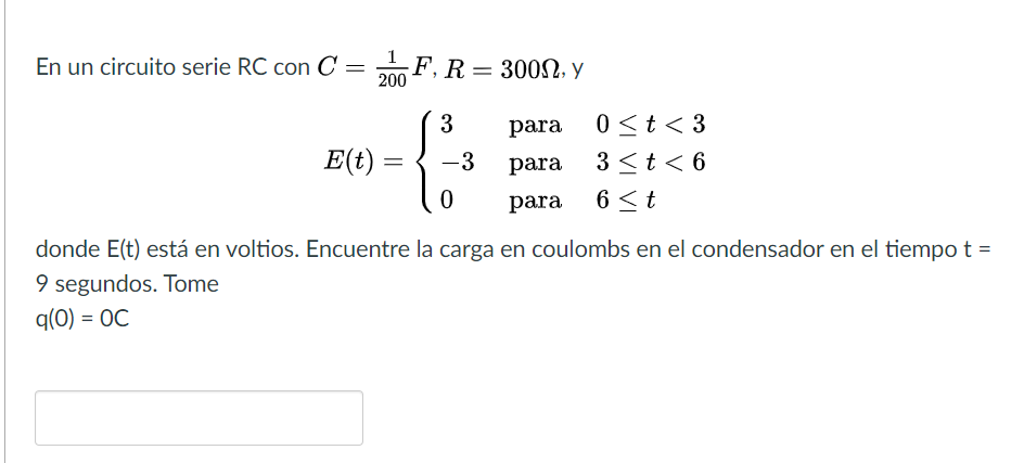 Solved In a circuit series RC with C=1/200F, R=300ohms | Chegg.com