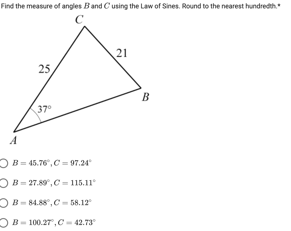Solved Find the measure of angles B and C using the Law of | Chegg.com