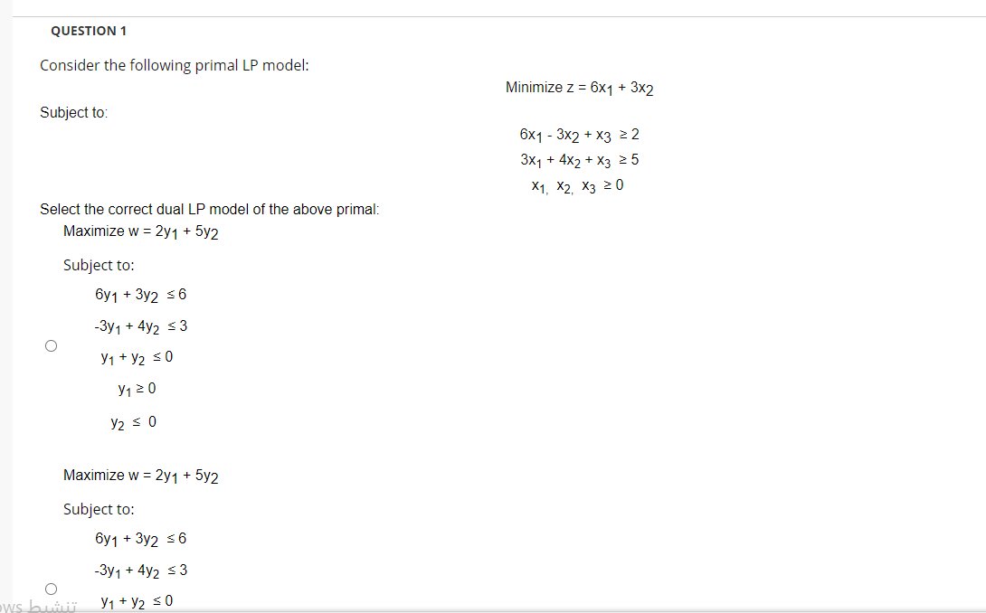 Solved Question 1 Consider The Following Primal Lp Model