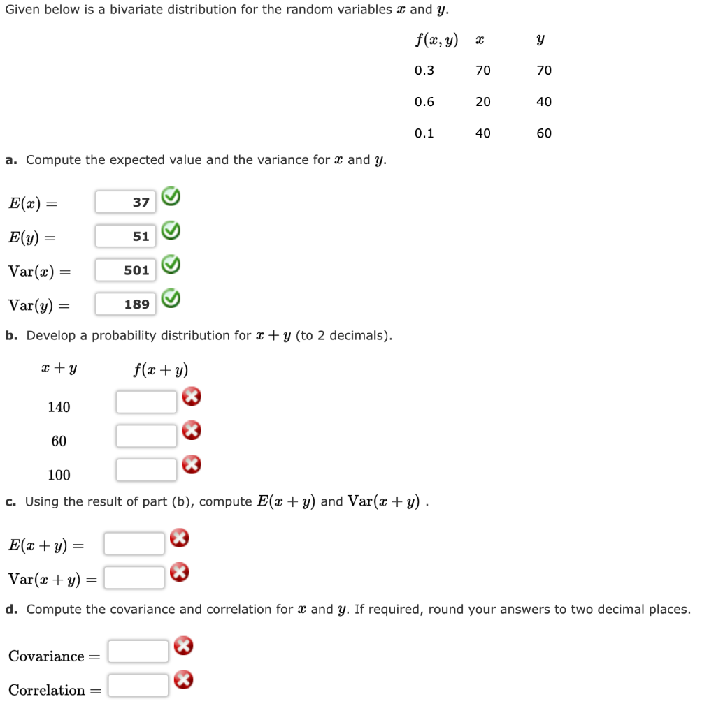 Solved Given below is a bivariate distribution for the | Chegg.com