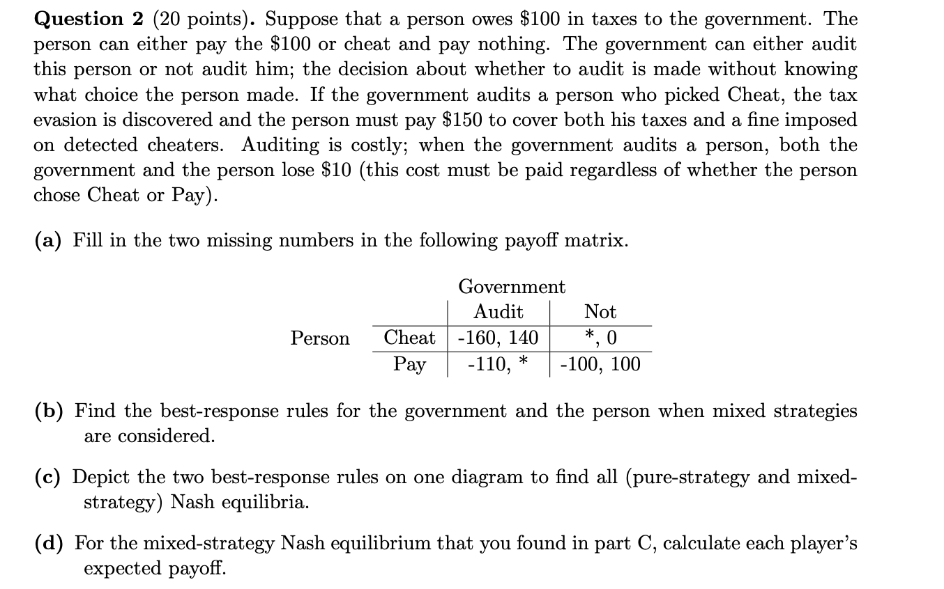 Question 2 ( 20 points). Suppose that a person owes | Chegg.com