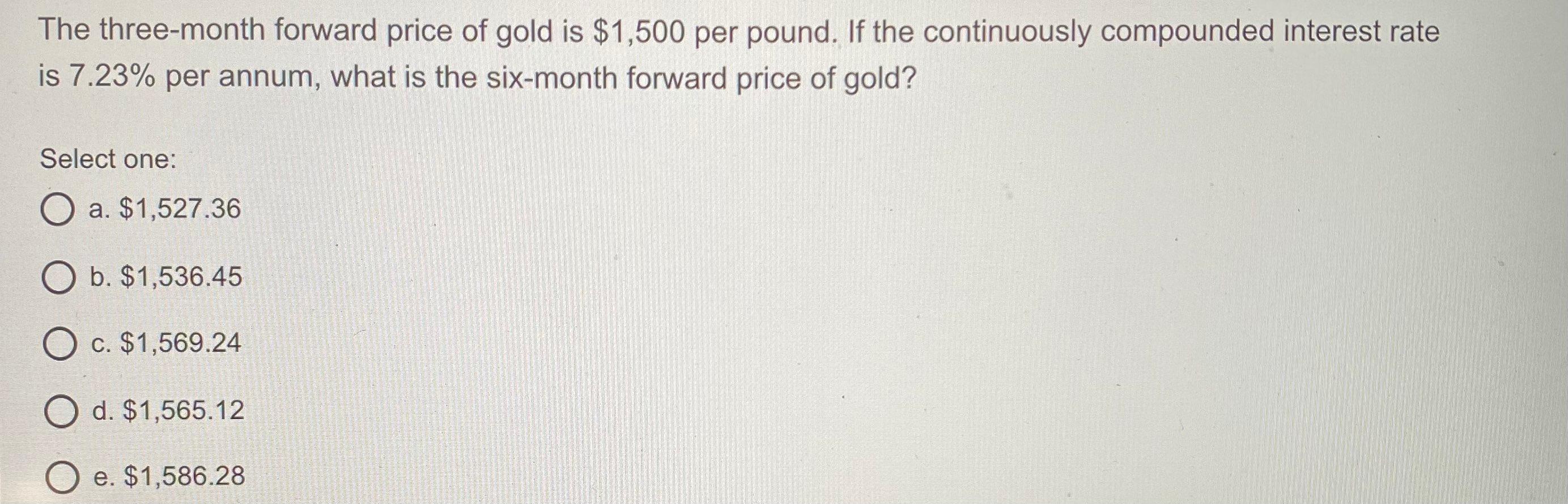 Solved The three-month forward price of gold is $1,500 per | Chegg.com