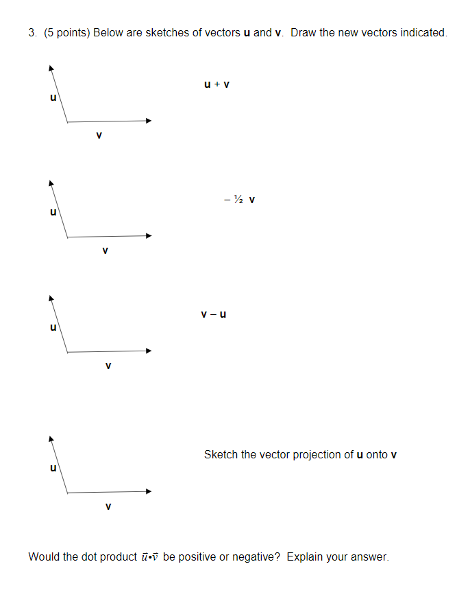 Solved 3. (5 points) Below are sketches of vectors u and v. | Chegg.com