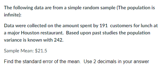Solved The following data are from a simple random sample | Chegg.com