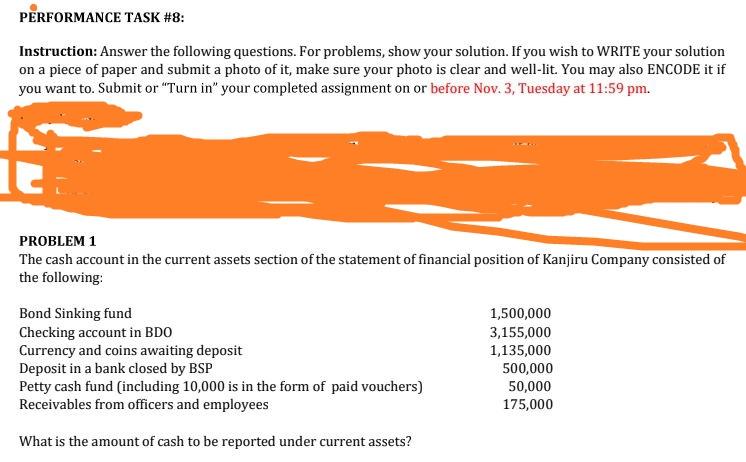 Solved PERFORMANCE TASK #8: Instruction: Answer the | Chegg.com