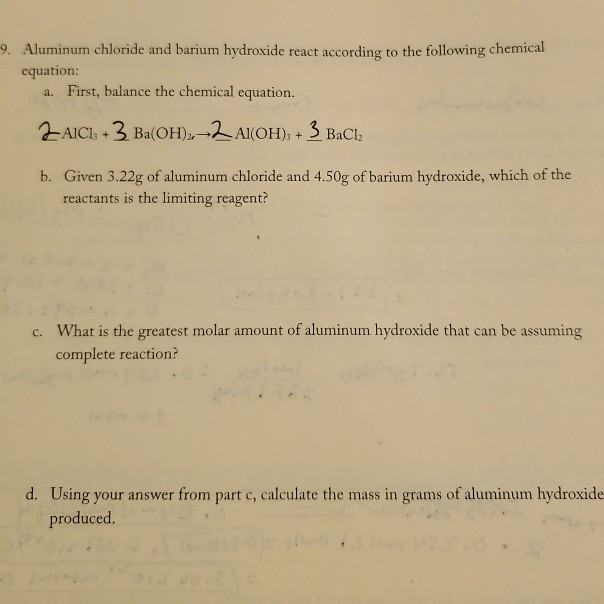 9 Aluminum Chloride And Barium Hydroxide React Chegg Com