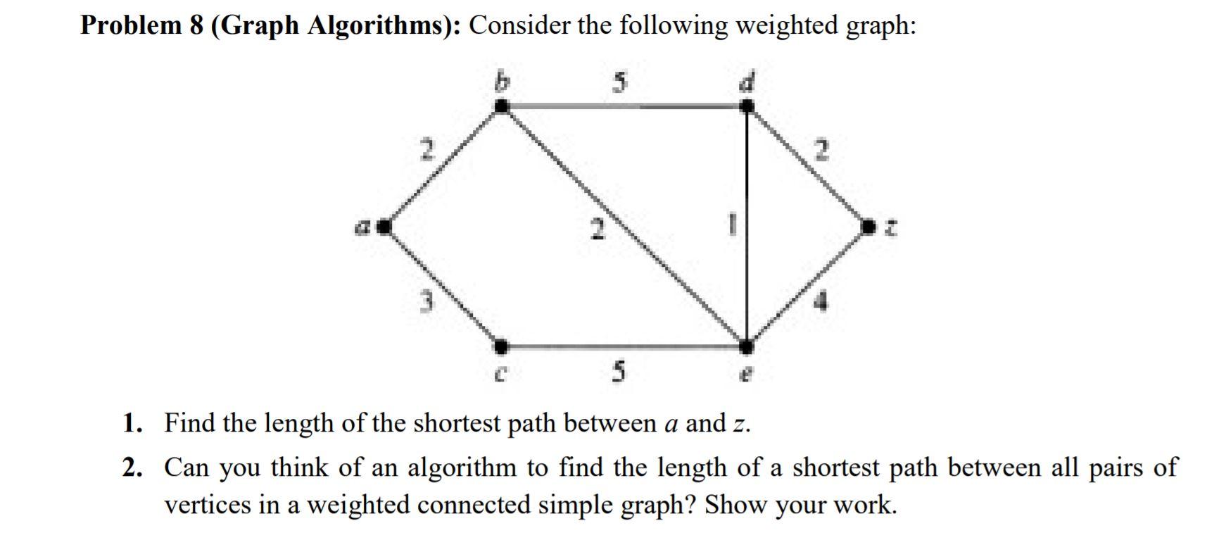 Solved Problem 8 (Graph Algorithms): Consider the following | Chegg.com