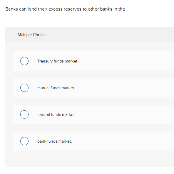Solved Banks can lend their excess reserves to other banks