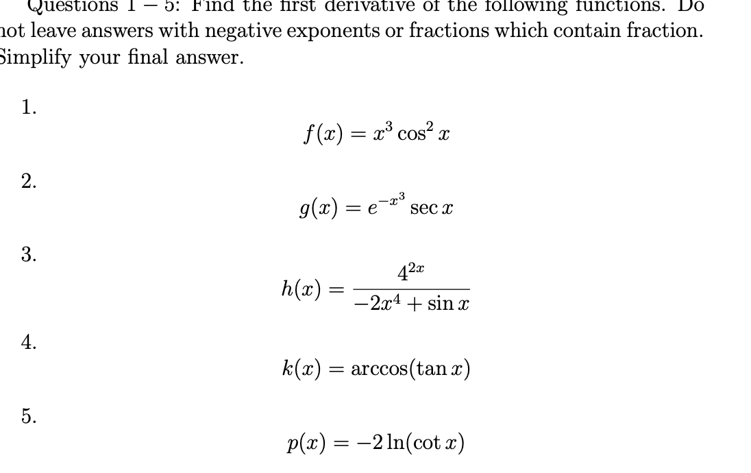 Solved Questions 15 Find The First Derivative Of The 7166