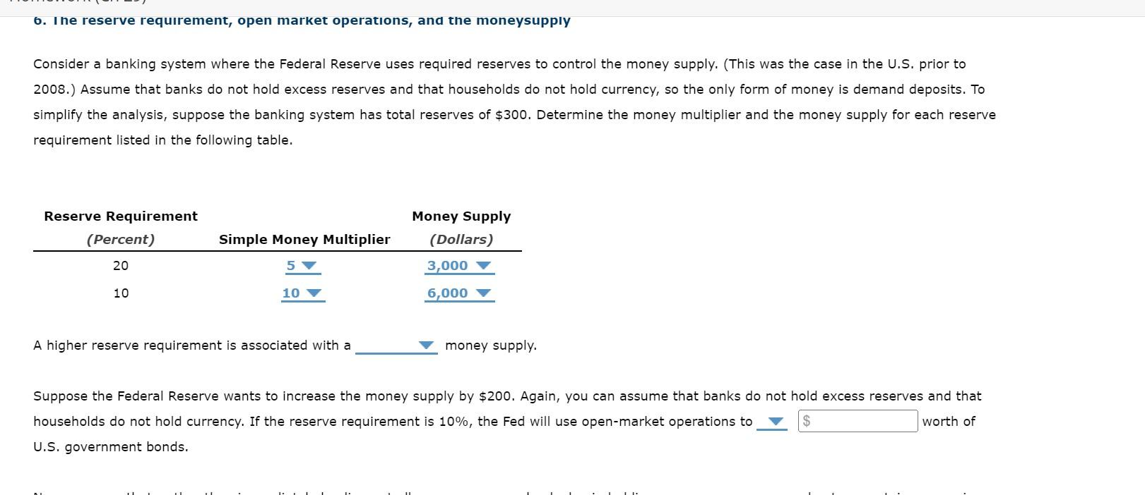 Solved 6. I he reserve requirement, open market operations,