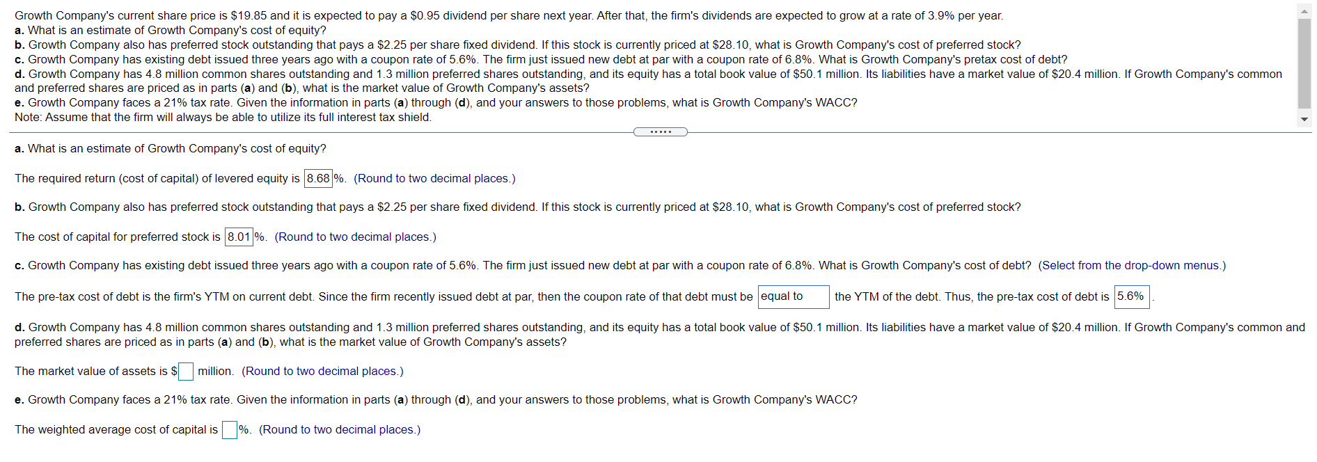 Solved Growth Company's current share price is $19.85 and it | Chegg.com