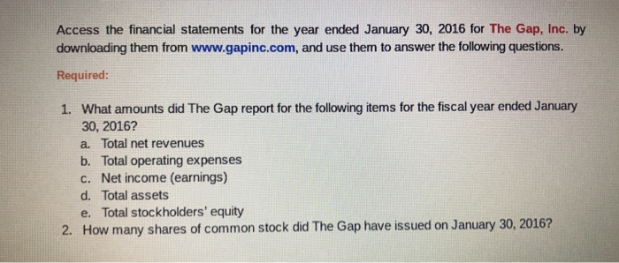 gap inc financial statements