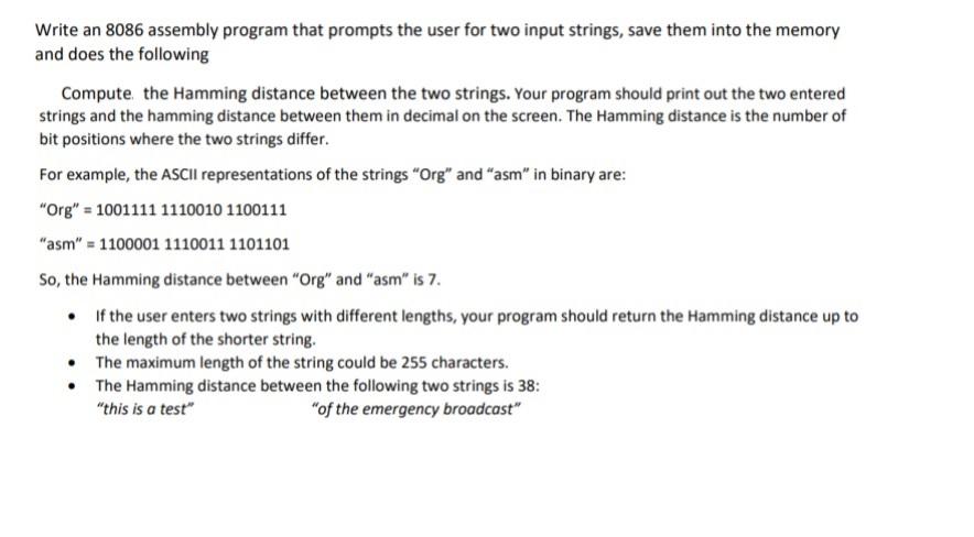 Solved Write An 8086 Assembly Program That Prompts The User | Chegg.com