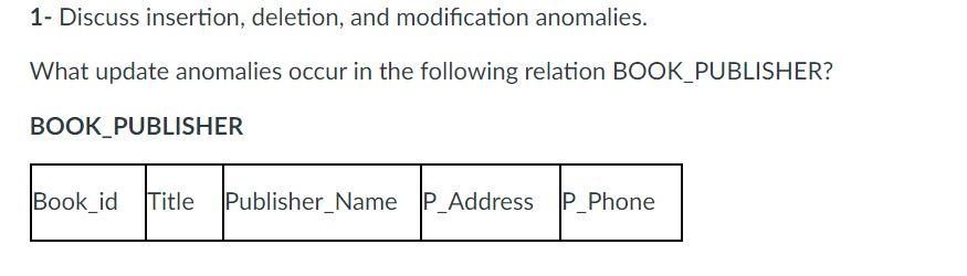 Solved 1- Discuss Insertion, Deletion, And Modification | Chegg.com