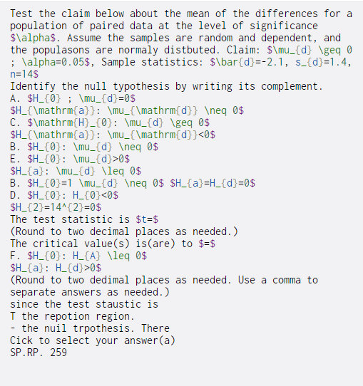 Solved Test the claim below about the mean of the | Chegg.com