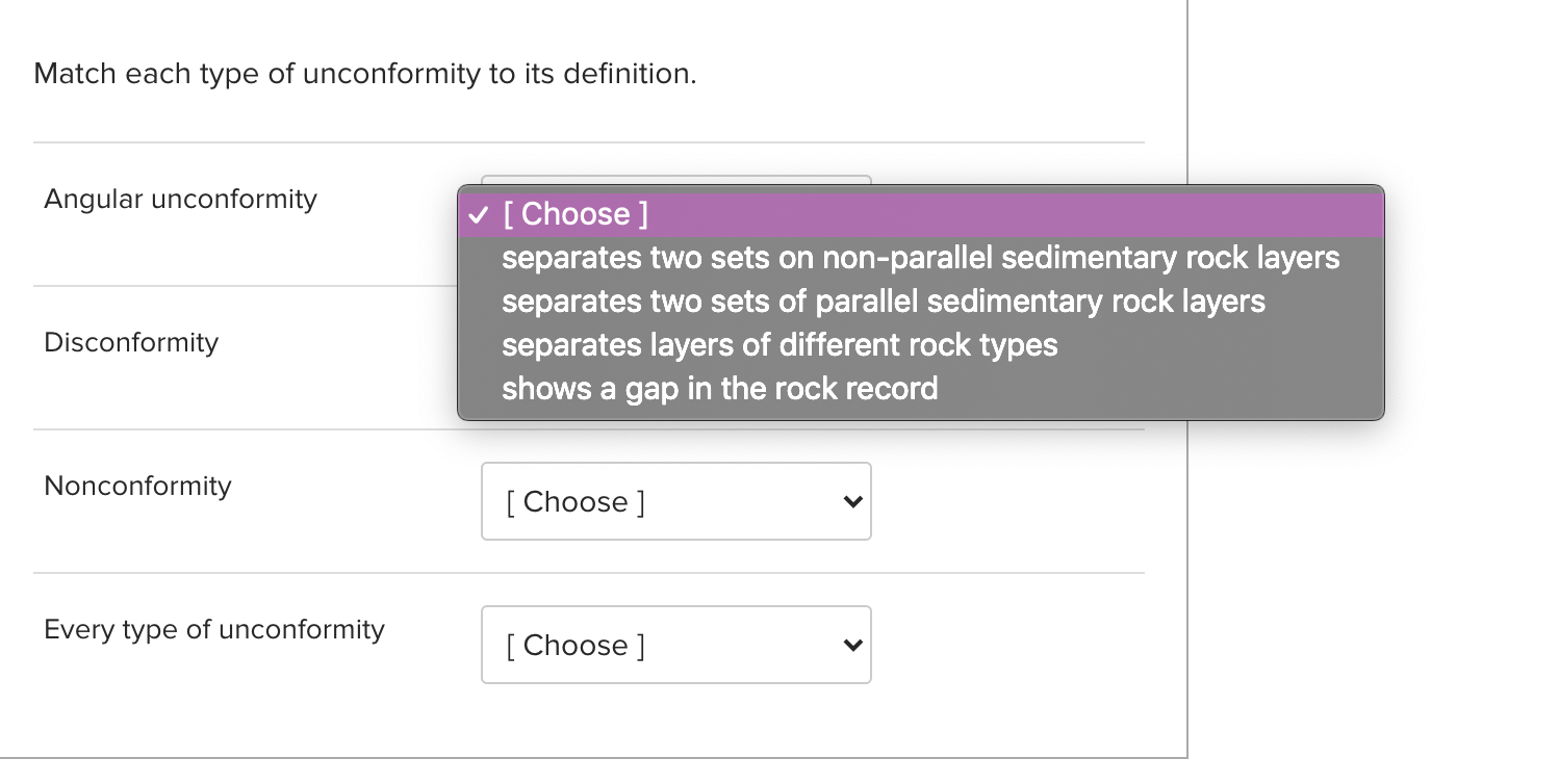 Solved Match each type of unconformity to its definition.