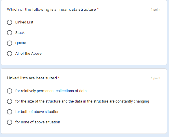 Solved Which of the following is a linear data structure * 1 | Chegg.com