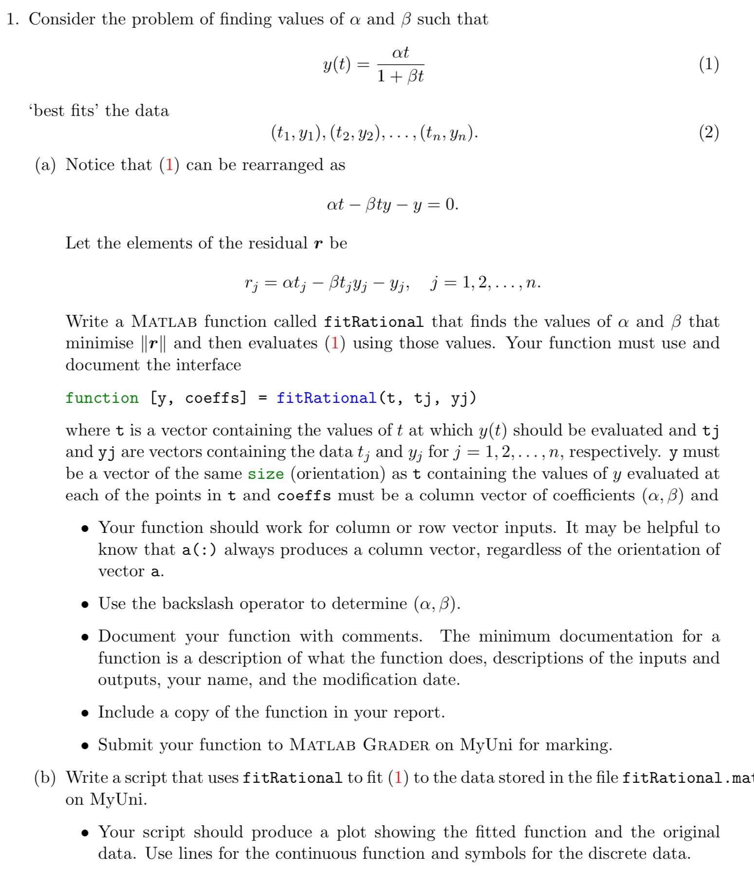 1 Consider The Problem Of Finding Values Of A And Chegg Com