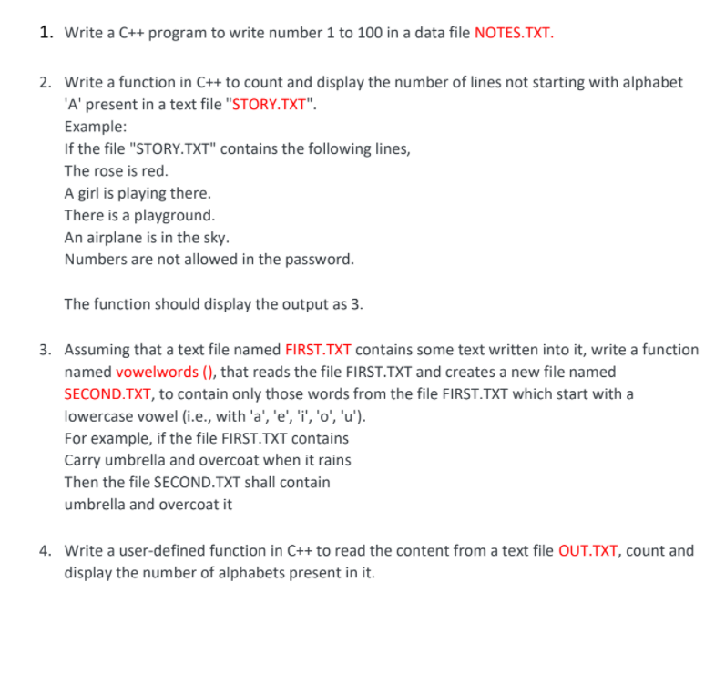 Solved 1. Write a C++ program to write number 1 to 100 in a | Chegg.com