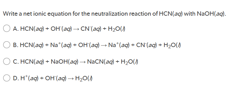 Write A Ionic Equation For The Neutralization Chegg 