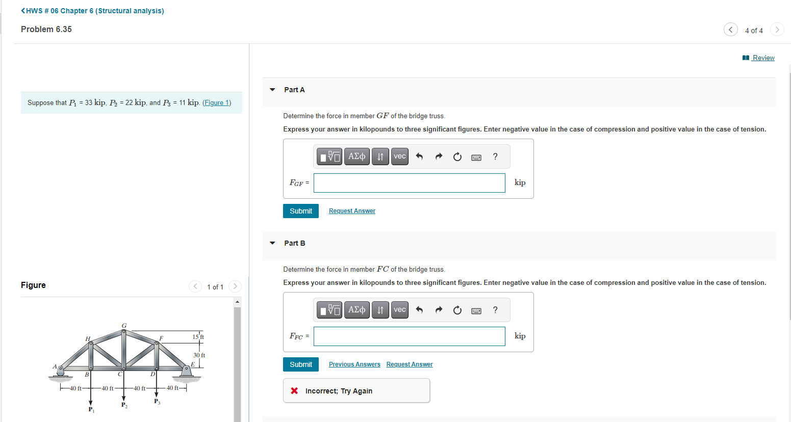 Solved Suppose That P1=33kip,P2=22kip, And P3=11kip. (Figure | Chegg.com