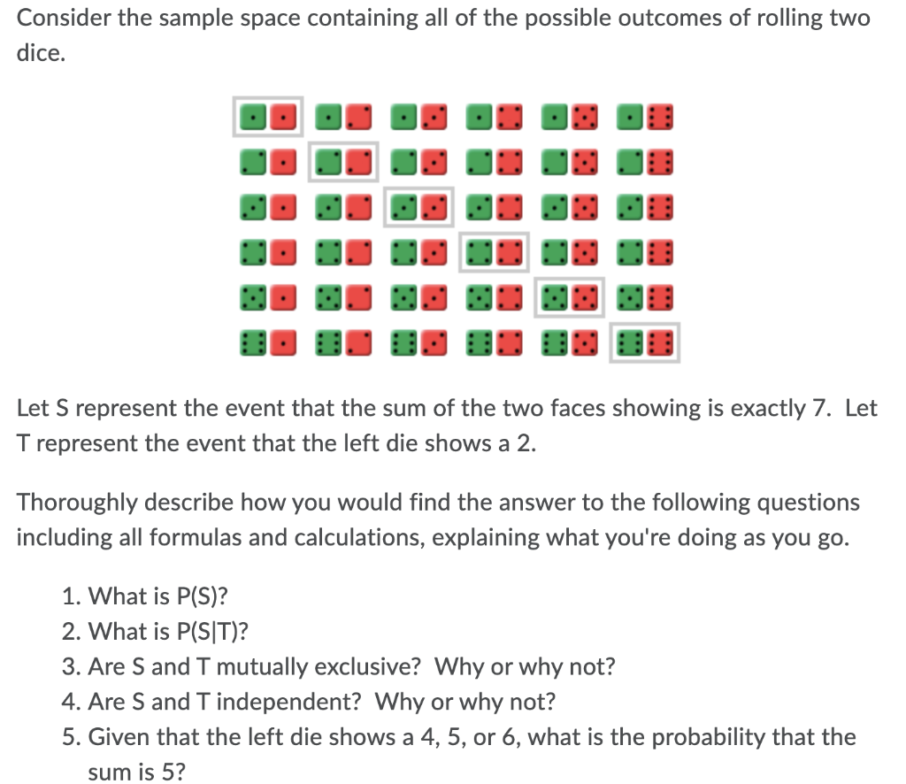 Probability for Rolling Two Dice, Sample Space for Two Dice