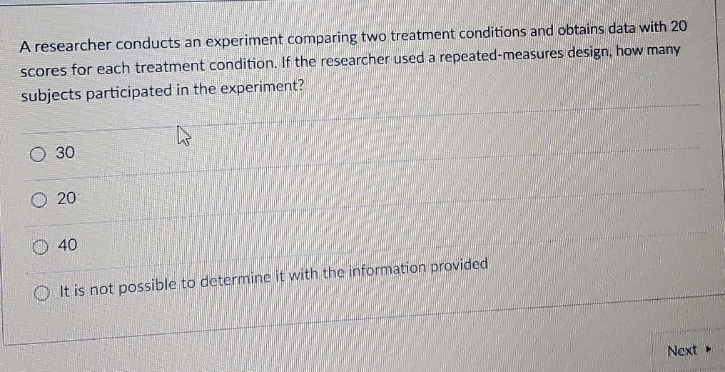 Solved A researcher conducts an experiment comparing two | Chegg.com