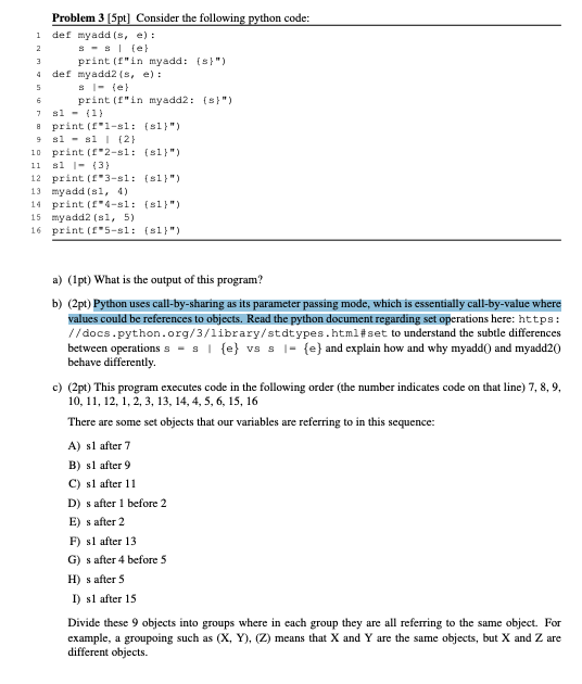 Solved Python uses call-by-sharing as its parameter passing | Chegg.com