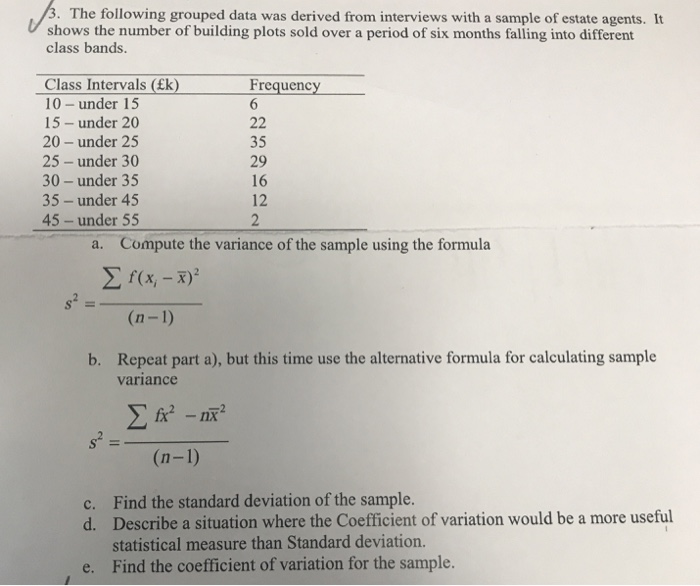 Variance Formula For Grouped Data