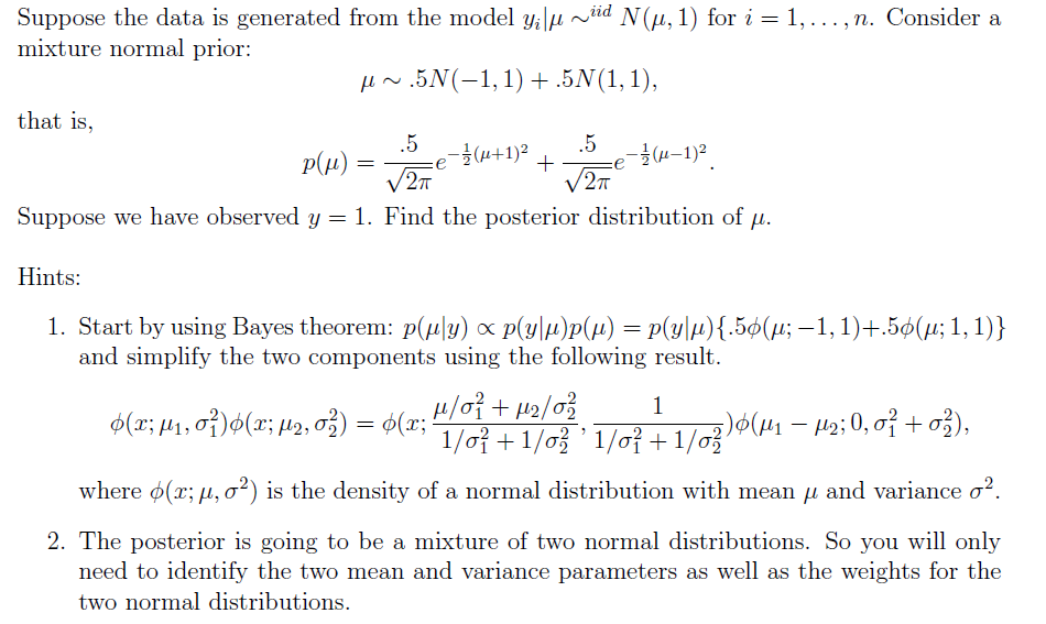 Solved Suppose the data is generated from the model | Chegg.com