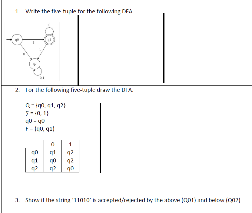 Solved Write the five-tuple for the following DFA.For the | Chegg.com