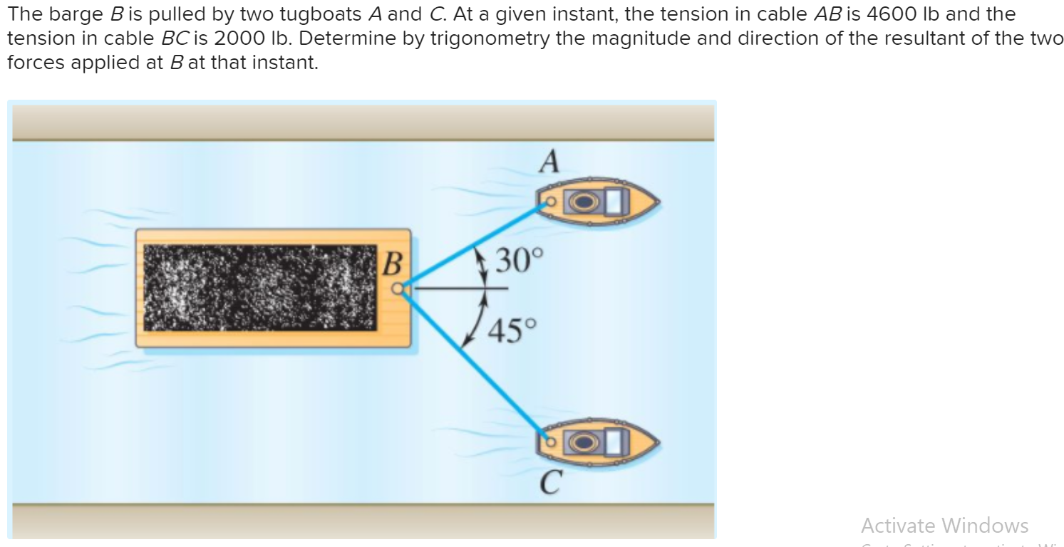 Solved The Barge B Is Pulled By Two Tugboats A And C. At A | Chegg.com