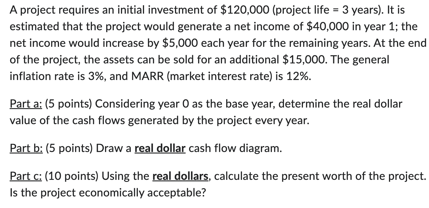 Solved A project requires an initial investment of $120,000 | Chegg.com