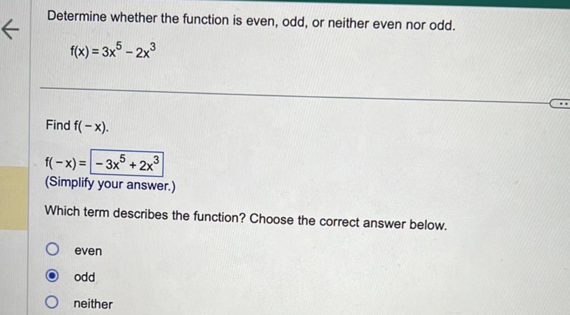 Solved Determine whether the function is even, odd, or | Chegg.com
