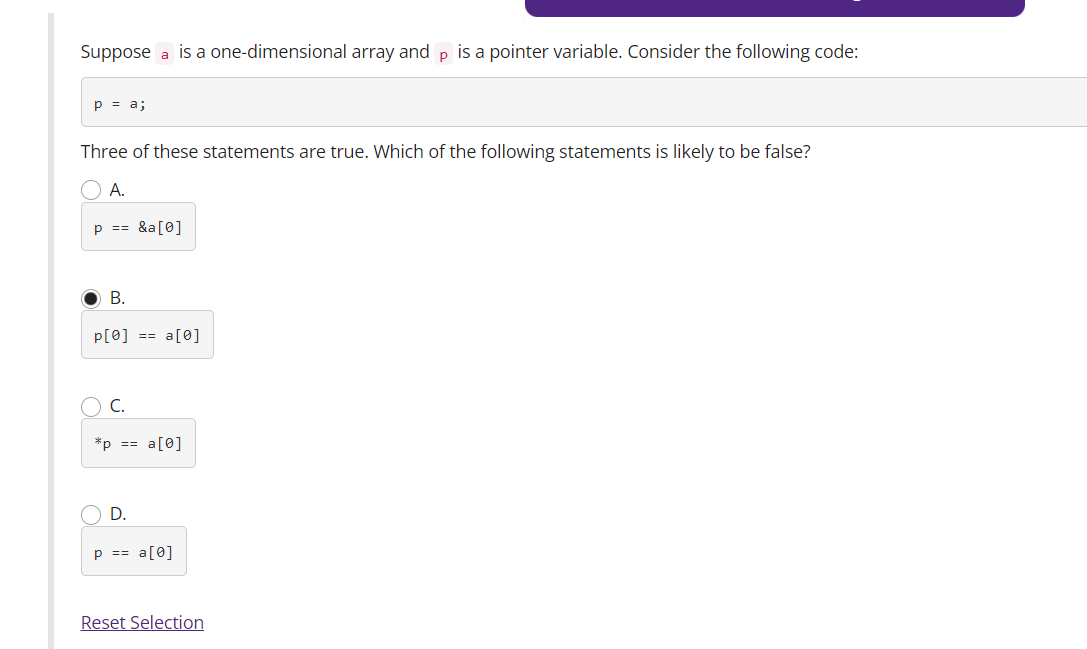 Solved Suppose a is a one-dimensional array and p is a | Chegg.com