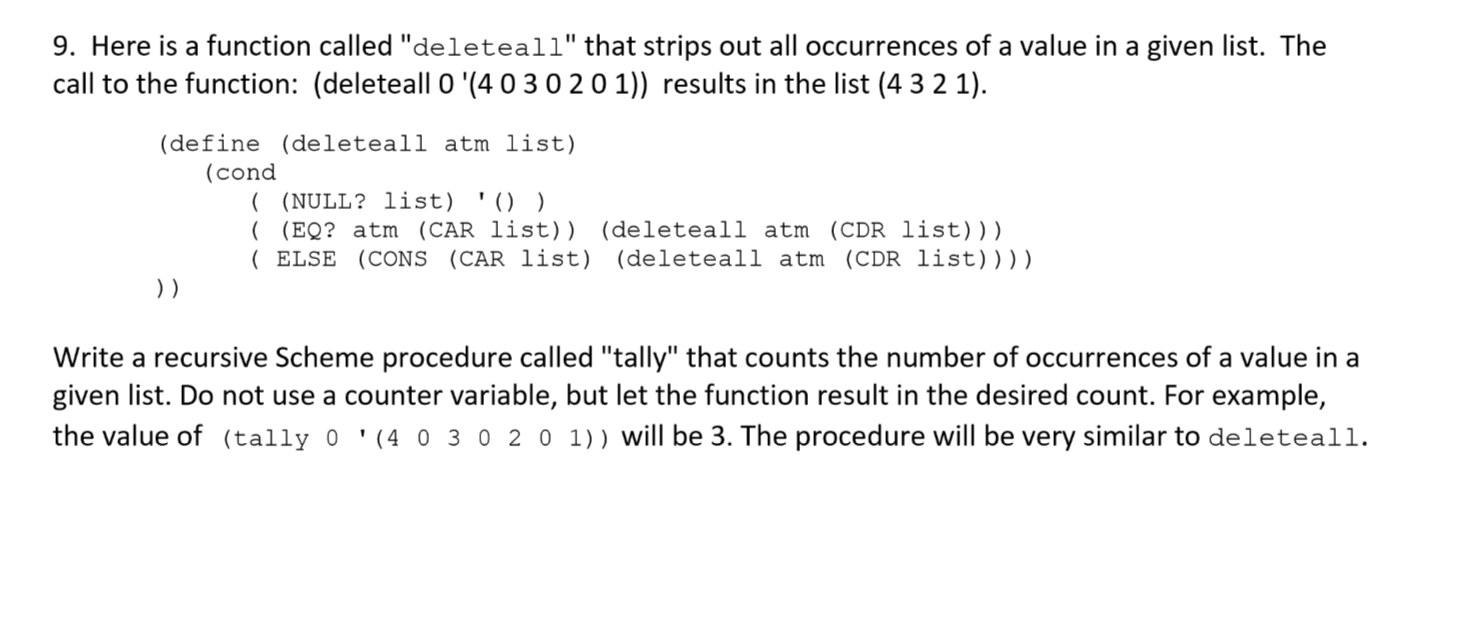 Solved 9. Here is a function called "deleteall" that strips | Chegg.com