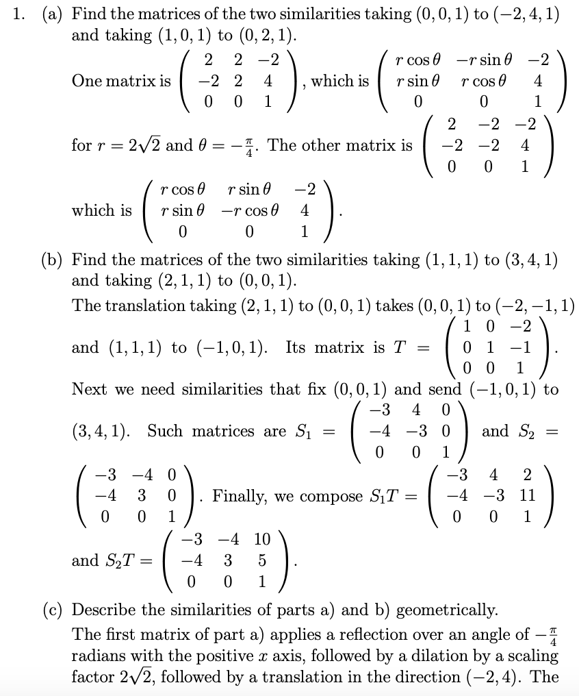 Solved (a) Find The Matrices Of The Two Similarities Taking | Chegg.com