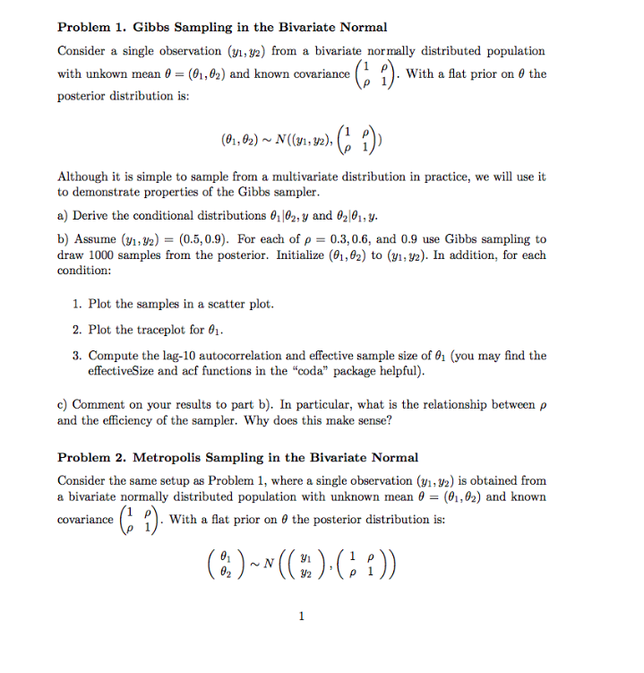 Problem 1. Gibbs Sampling in the Bivariate Normal | Chegg.com