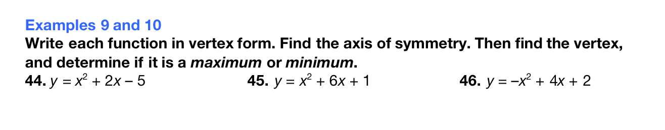 Solved Examples 9 and 10 Write each function in vertex form. | Chegg.com