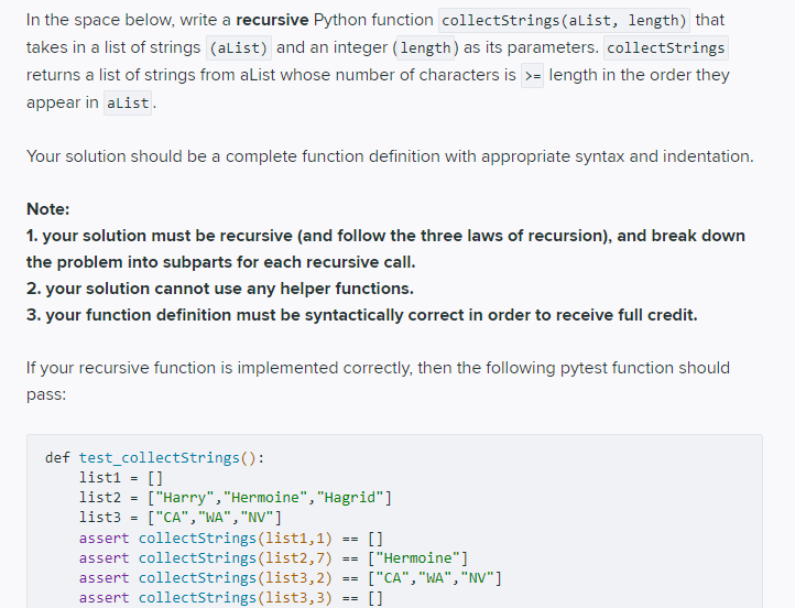 Solved In the space below, write a recursive Python function | Chegg.com