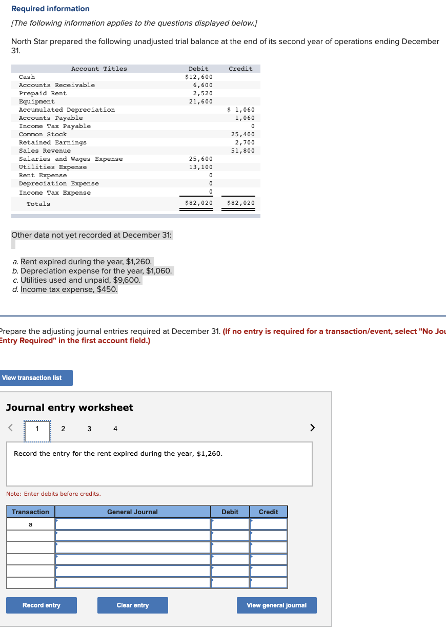 Solved 1. Record the entry for the rent expired during the