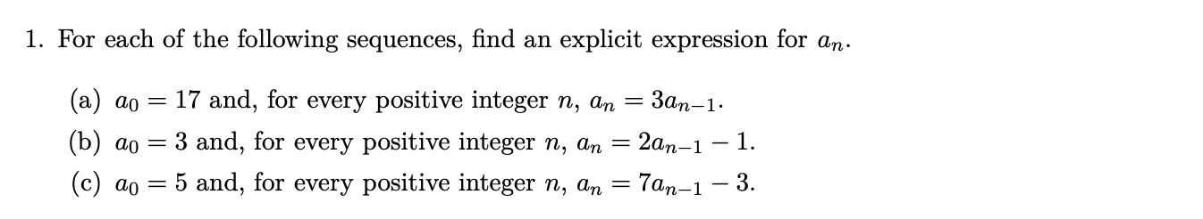 Solved 1. For each of the following sequences, find an | Chegg.com
